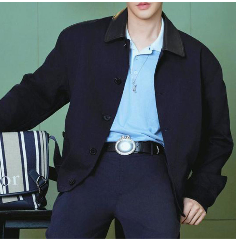 DIOR-09026 디올 자수 버클 가죽 칼라 재킷