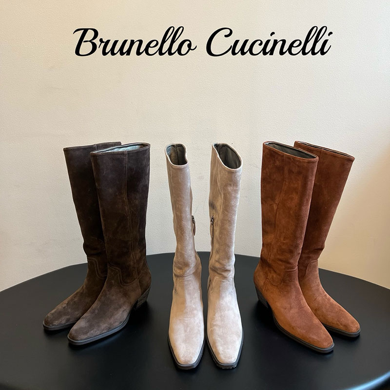 BRUNELLO CUCINELLI-09031 브루넬로 쿠치넬리 2026 신제품 레트로 웨스턴 청키 힐 하이 부츠