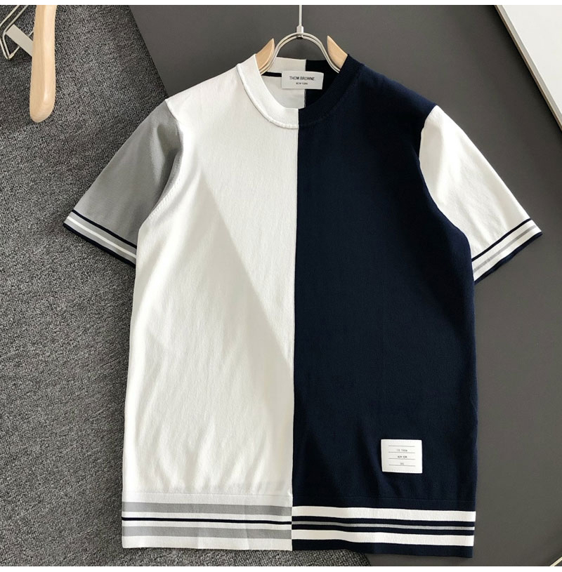 THOM BROWNE-040610 톰브라운 2026년 남성용 니티드 크루넥 반팔 셔츠!