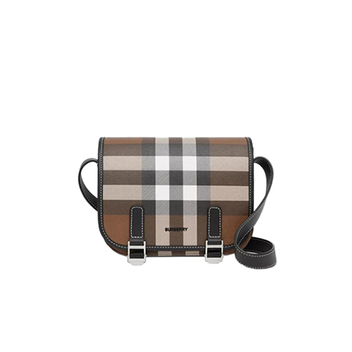 [스페셜오더]BURBERRY-80365521 버버리 다크 버치 브라운 체크 E-캔버스 메신저 백