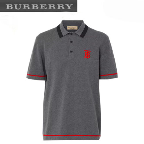 BURBERRY-80094371 버버리 다크 그레이 멜란지 코튼 모노그램 모티프 티핑 폴로셔츠