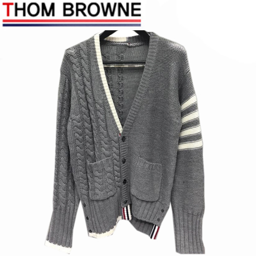 THOM BROWNE-112511 톰 브라운 그레이 니트 코튼 스트라이프 장식 가디건 남성용