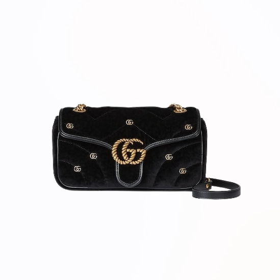 [스페셜오더]GUCCI-443497 FACK2 1000 구찌 블랙 퀼트 쉐브론 벨벳 GG 마몽 스몰 숄더백 26cm