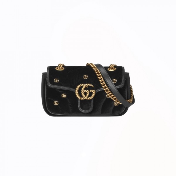 [스페셜오더]GUCCI-446744 FACK2 1000 구찌 블랙 퀼트 쉐브론 벨벳 GG 마몽 미니 숄더백 22cm