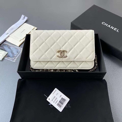 [스페셜오더]CHANEL-AP3395 샤넬 23A 화이트 캐비어 크리스탈 CC 로고 골드장식 WOC