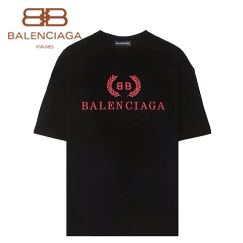 BALENCIAGA-08013 발렌시아가 블랙/핑크 코튼 프린트 장식 티셔츠 남여공용