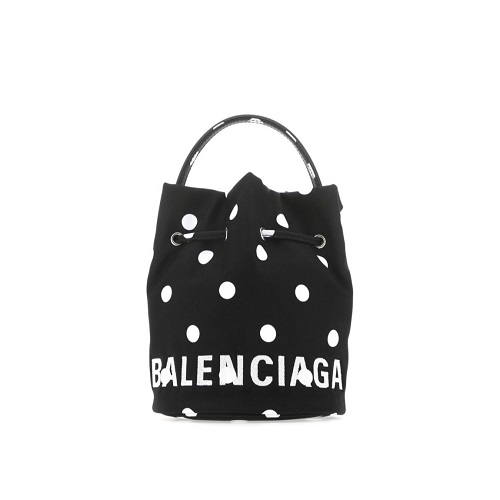 [스페셜오더]BALENCIAGA-6194589 발렌시아가 블랙&화이트 WHEEL XS 드로스트링 버킷 백