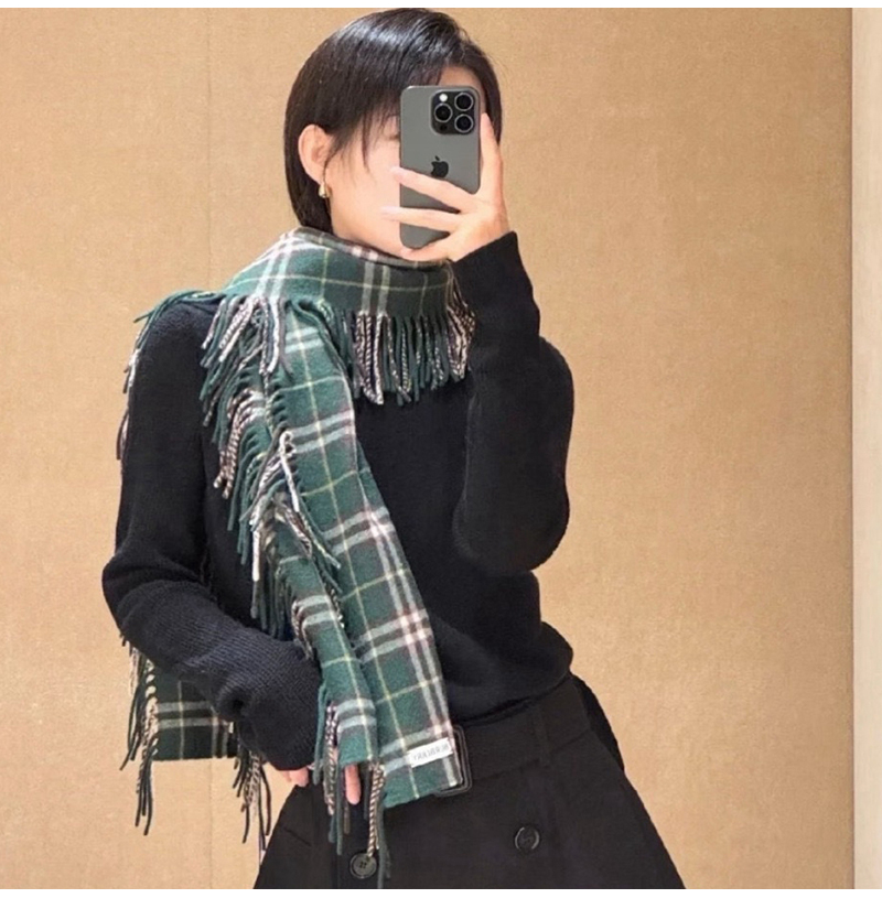 BURBERRY-40583951 버버리 프린지 체크 머플러 그린