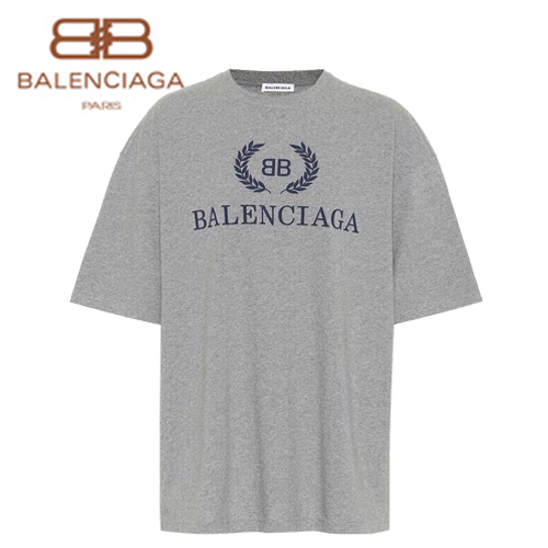 BALENCIAGA-08015 발렌시아가 그레이 코튼 프린트 장식 티셔츠 남여공용