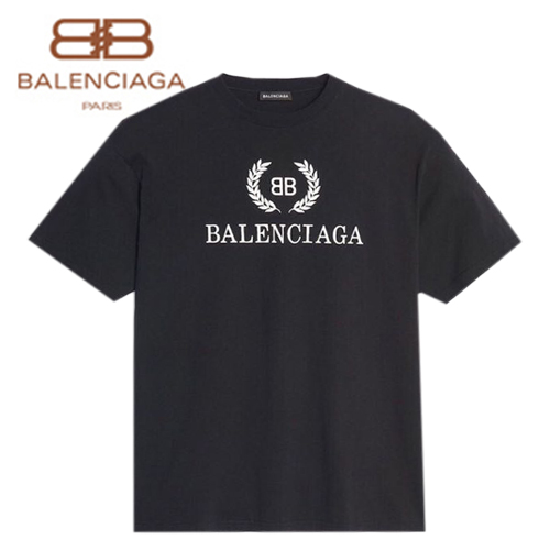 BALENCIAGA-08017 발렌시아가 블랙/화이트 코튼 프린트 장식 티셔츠 남여공용