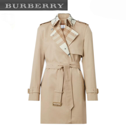 BURBERRY-80569471 버버리 소프트 폰 체크 패널 코튼 개버딘 트렌치코트 여성용