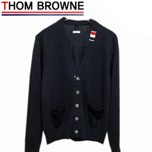 THOM BROWNE-09262 톰 브라운 네이비 니트 코튼 스트라이프 디테일 가디건 남성용