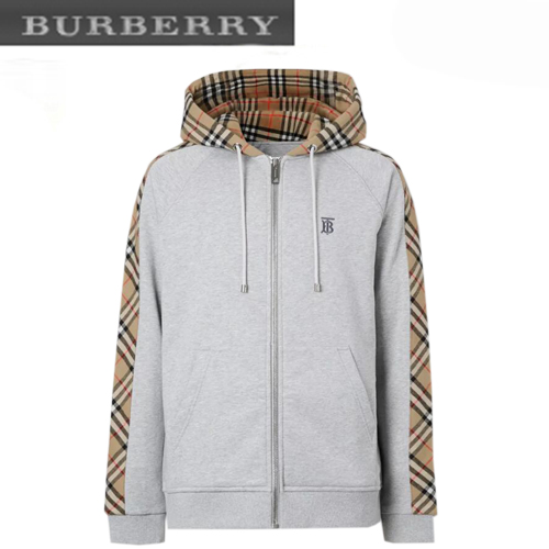 BURBERRY-80134941 버버리 그레이 빈티지 체크 패널 코튼 후드 톱 남여공용