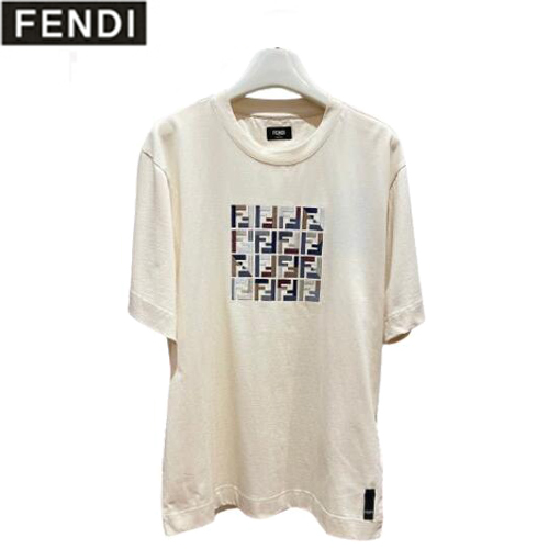 FENDI-07302 펜디 화이트 FF 아플리케 장식 티셔츠 남여공용