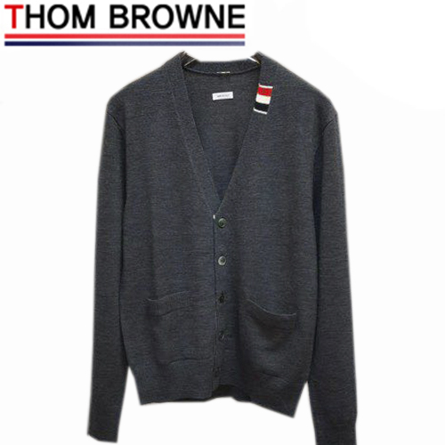 THOM BROWNE-09263 톰 브라운 차콜 그레이 니트 코튼 스트라이프 디테일 가디건 남성용