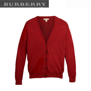 BURBERRY-40038421 버버리 레드 체크 디테일 메리노 울 카디건 여성용