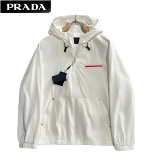 PRADA-02194 프라다 화이트 나일론 바람막이 후드 재킷 남성용