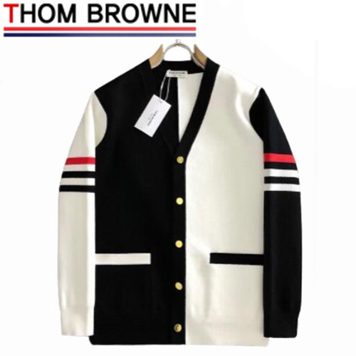 THOM BROWNE-12054 톰 브라운 화이트/블랙 스트라이프 장식 가디건 남성용