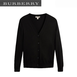 BURBERRY-40038411 버버리 블랙 체크 디테일 메리노 울 카디건 여성용