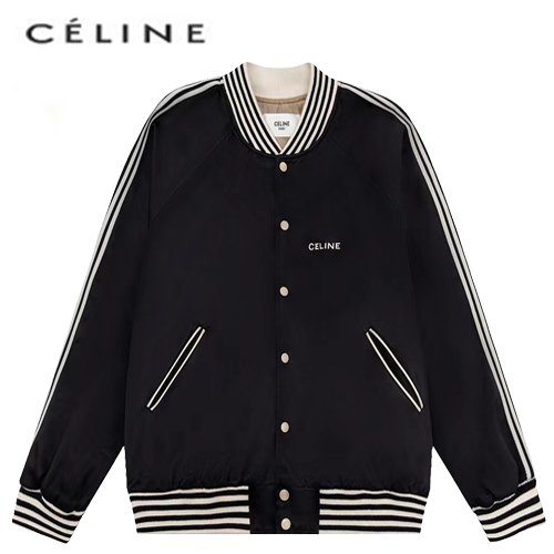 CELINE-09094 셀린느 블랙 스트라이프 장식 베이스볼 재킷 남성용