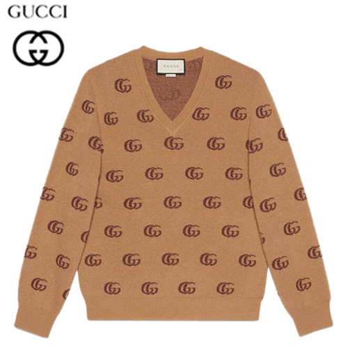 GUCCI-645292 8011 구찌 브라운 더블 G 자카드 울 V 넥 스웨터