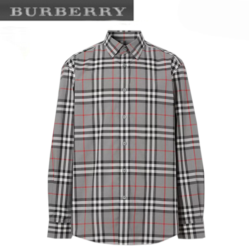 BURBERRY-80288861 버버리 스톰 그레이 멜란지 체크 코튼 포플린 셔츠