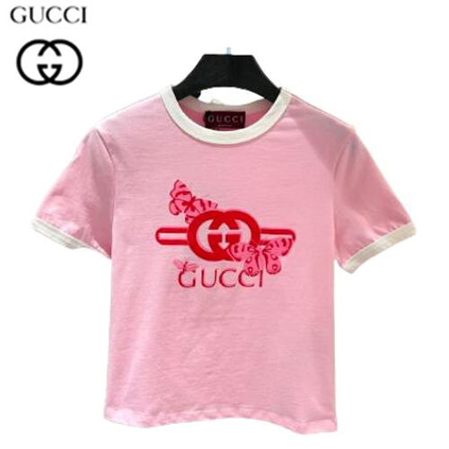 GUCCI-06232 구찌 핑크 프린트 장식 티셔츠 여성용