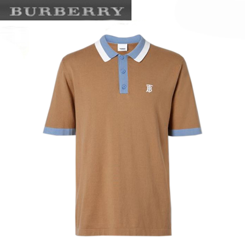 BURBERRY-80143361 버버리 카멜 모노그램 모티프 티핑 코튼 폴로셔츠