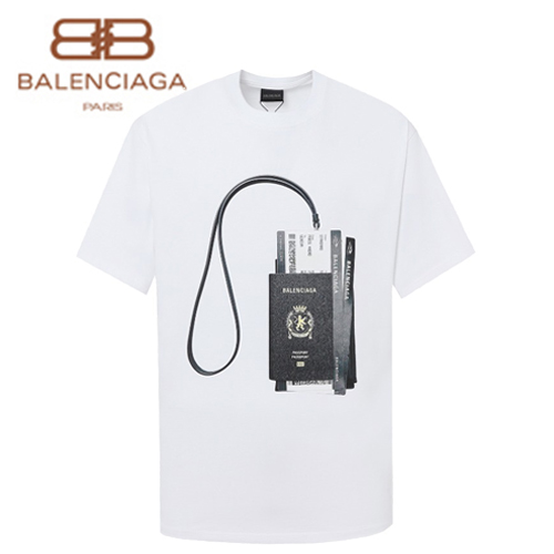 BALENCIAGA-06229 발렌시아가 화이트 패스포트 홀더 프린트 장식 티셔츠 남여공용