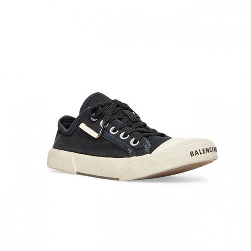 BALENCIAGA-688754 발렌시아가 블랙 디스트로이드 코튼 앤 화이트 러버 Paris Low Top 스니커즈